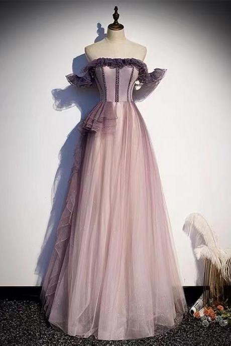 Off-shoulder Evening Dress, Purple Temperament Dress, Light Luxury Prom Dress, Fairy Dream Dress,custom Made