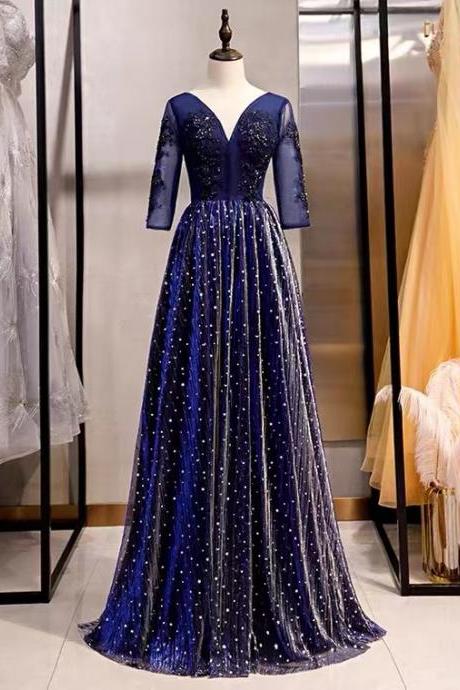 Royal Blue Evening Dress, Long Fairy Dress, V-neck Elegant Prom Dress,custom Made