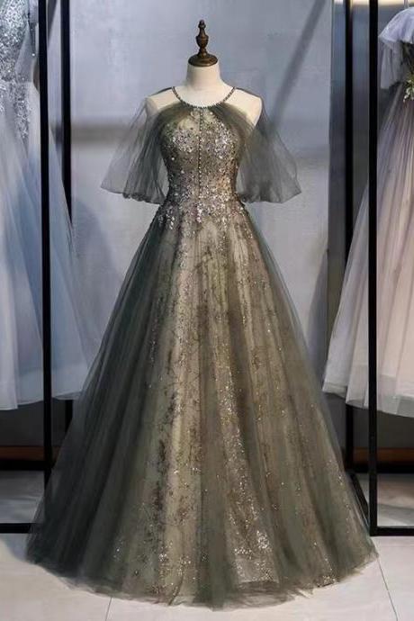 Halter Neck Evening Dress, Long Fairy Dress, Sequin Elegant Dress,custom Made
