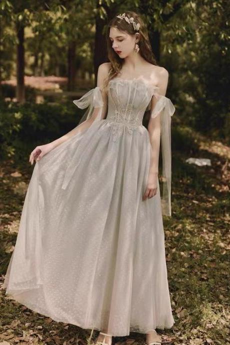 New, wedding bridesmaid dress, off shoulder fairy grey dress,custom made