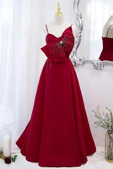 New, red dress, halter prom dress, cute bowknot evening dress,custom made