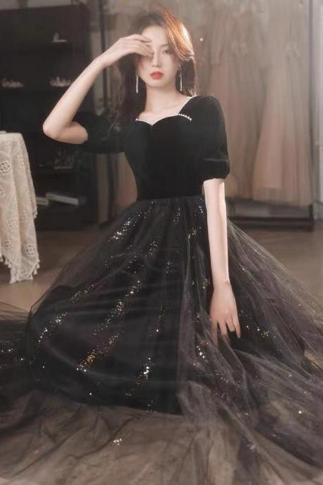 Temperament Dress, Light Luxury Prom Dress, Black Dress, Square Collar Princess Party Dress,custom Made