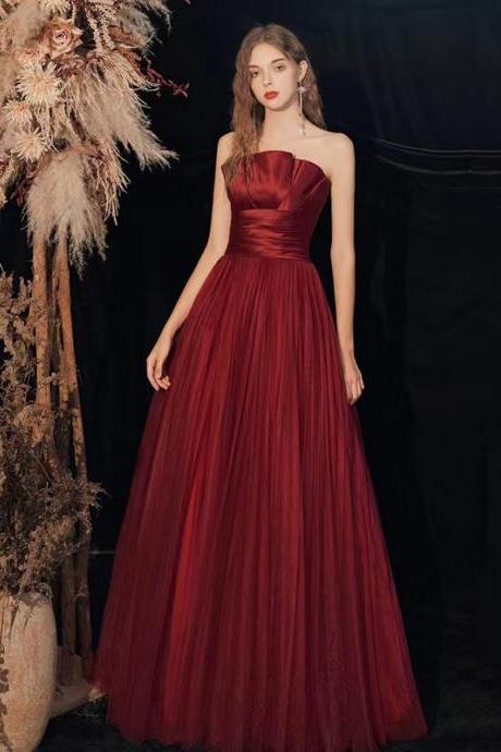 Strapless dress, burgundy dress, princess evening dress,custom made