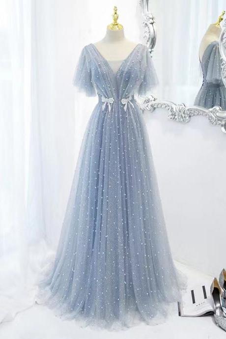 Romantic evening gown, elegant party dress, v-neck super fairy long prom gown,custom made