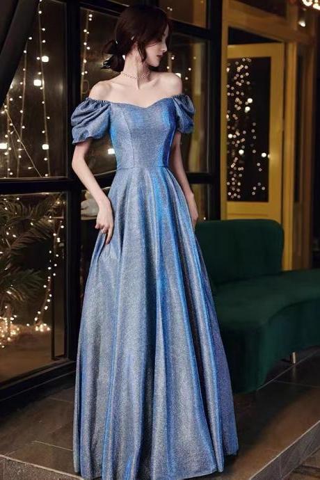 Star Evening dress, new style, blue offshoulder prom dress ,custom made