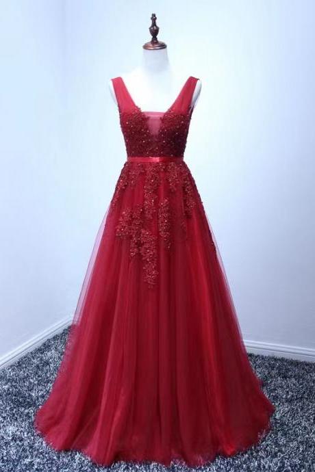 Red Dress, Sexy Evening Dress, V-neck Prom Dress,custom Made
