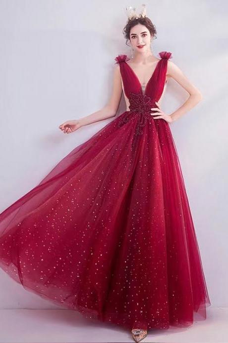 Red Dress, V-neck Evening Dress, Fairy Party Dress,custom Made