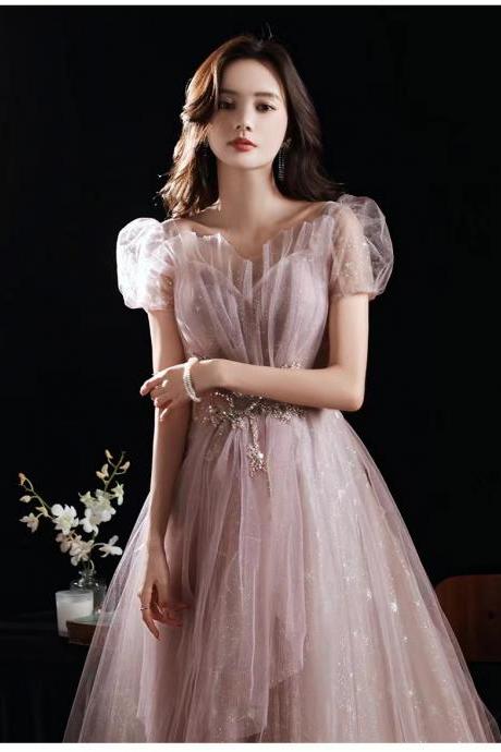 Short Sleeve Evening Dress, Birthday Party Dress,temperament Fairy Dress,custom Made