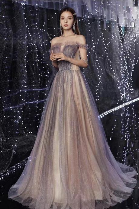 Purple Off Shoulder Prom Gown, Starry Night Dream Evening Gown,custom Made