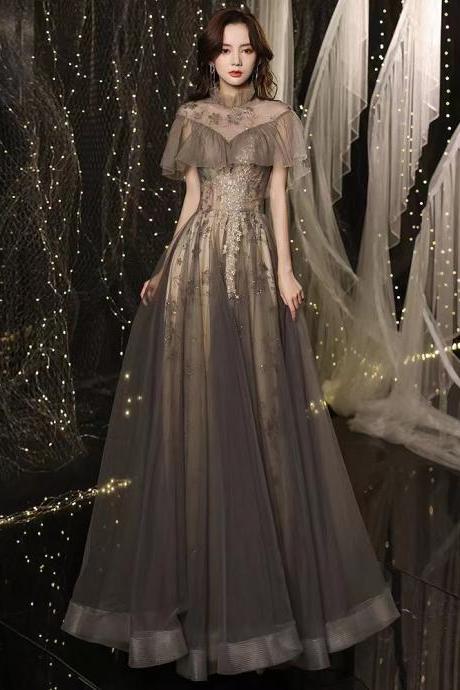 High Collar Gray Evening Dress,fairy Party Dress,fashion Propm Dress,custom Made