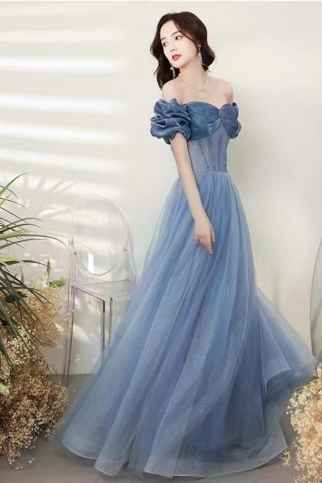 Simple Prom Dress,off Shoulder Party Dress, Blue Evening Dress,custom Made