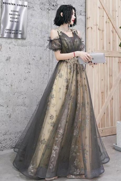 Queen Aura Prom Dress, Elegant Evening Dress,off Shouler Gray Party Dress, Custom Made