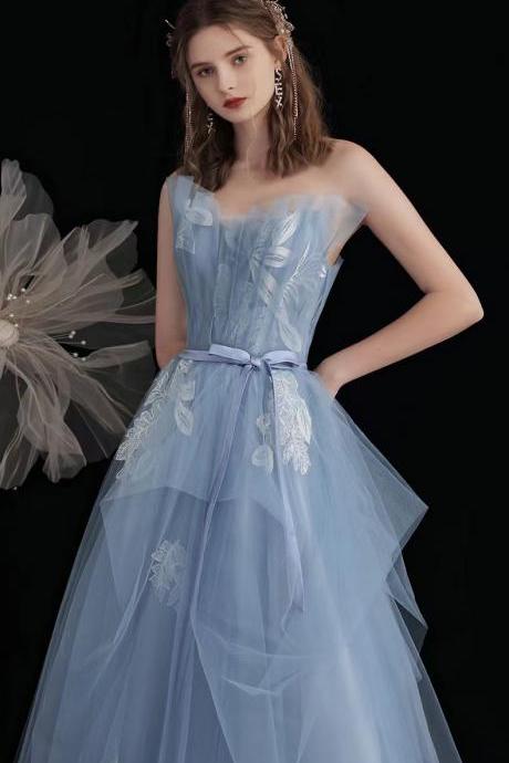 Class Evening Dress, Blue Prom Dress, Strapless Fashion Party Dress,mcustom Made