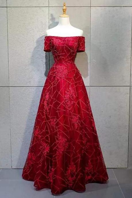 Red Bridal gown, off shoulder evening dress,custom made
