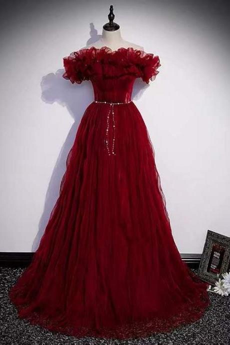 Red dress, off shoulder evening dress , chic party dress,custom made
