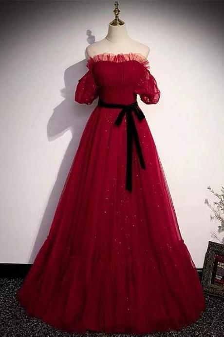 Off shoulder evening dress, fairy dress,red promd dress,custom made