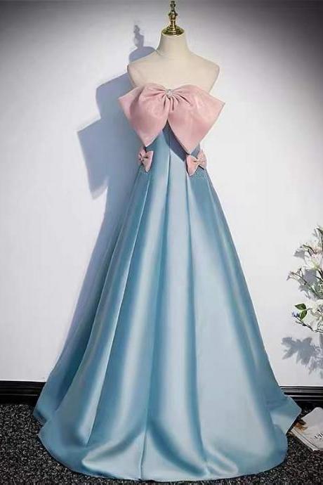 satin evening dress, new style, cute bowknot strapless dress, long noble,dress,luxurious dress,custom made