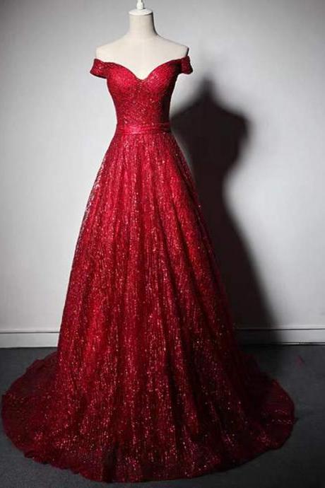 New, off shoulder evening dress, sexy sequins dress,red dress,custom made