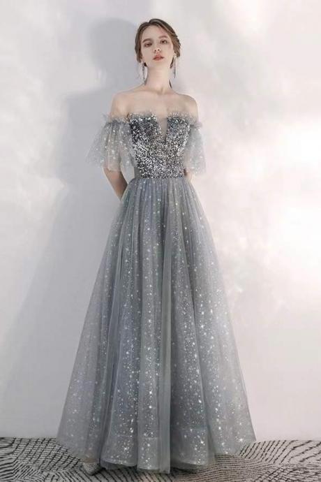 Silver Grey Off Shoulder Dress, Fairy Temperament Party Dress,custom Made