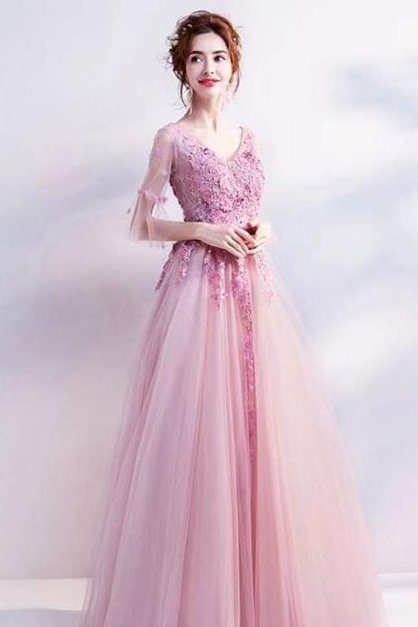 Pink Fairy Prom Dress, Birthday Princess Dress, Decal Fashion Evening Dress,custom Made