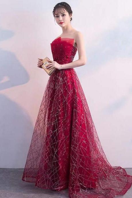 Red Party Dress,strapless Prom Dress, Fashion Evening Dress,custom Made