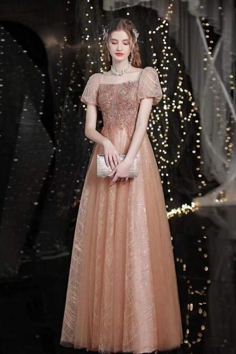 Gold Bubble Sleeve Prom Dress, Fairy Party Evening Dress ,custom Made