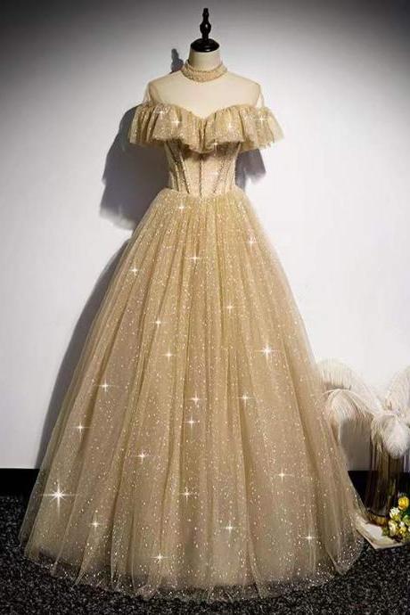 Golden Evening Dress, Temperament Princess Dress, Dream Party Dress, Atmosphere Prom Dress,custom Made