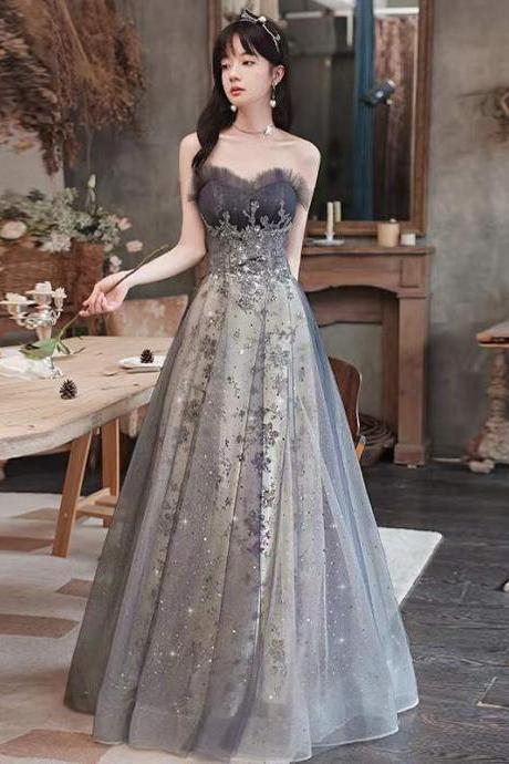 New, classy evening dress, strapless prom dress, grey fairy dress, custom made