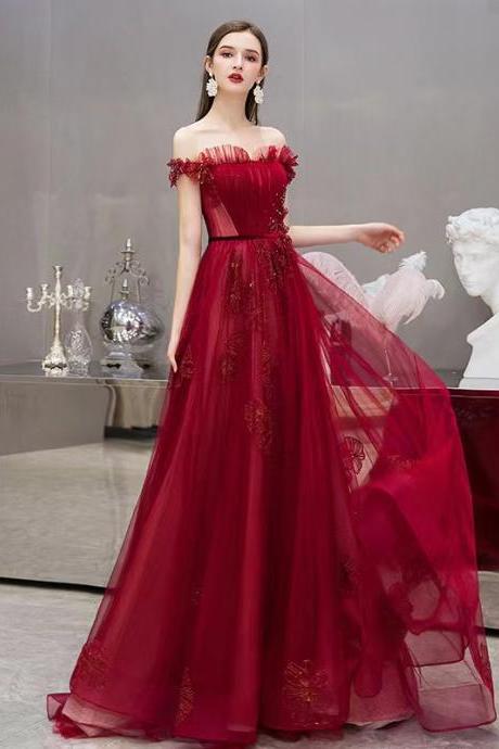 Red long prom dress, red evening dress,temperament off shoulder party dress, custom made