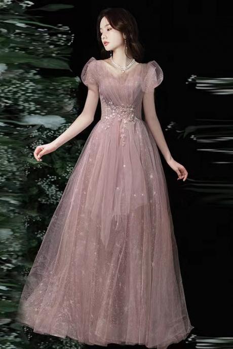 Pink Evening Dress, Socialite Birthday Dress, Long Style Prom Dress, Custom Made