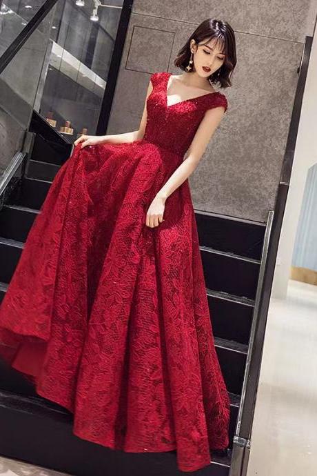 New , red evening dress, v-neck party dress, custom made