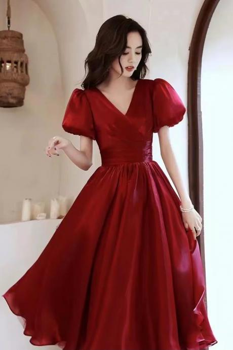 Runaway Princess Dress, Red Dress, V-neck Party Dress, Custom Made