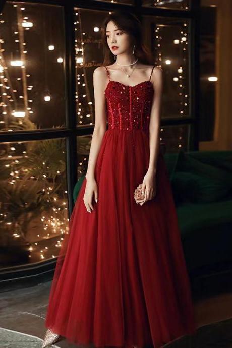 Burgundy Prom Dress, Sexy ,spaghetti Strap Party Dress, Custom Made