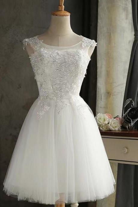 Lace Bridesmaid Dresses, Short, Slim White Dress, Sister Dresses, Sleeveless Homecoming Dresses, Custom Made