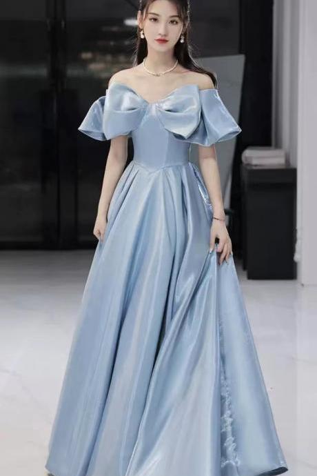 Classy prom dress, blue party dress, off shoulder evening gown, custom made