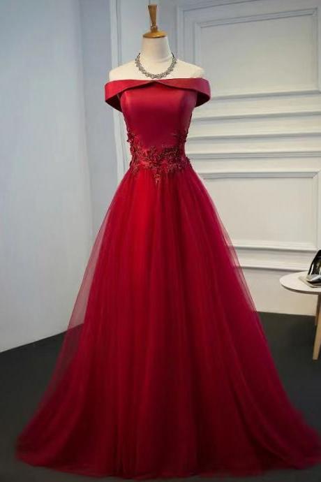 Red Party Dress,off Shoulder Prom Dress With Applique,custom Made