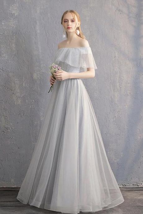 Gray tulle bridesmaid dress ,long prom dress, simple evening dress,custom made