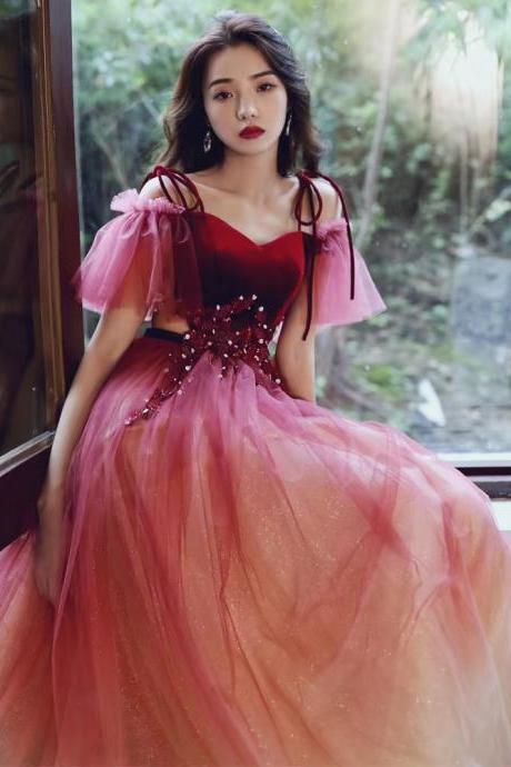 Off Shoulder Prom Dress , Red Gradient Party Dress,custom Made