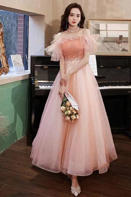 Off-the-shoulder evening dress, pink princess dress, quality long dress,custom made