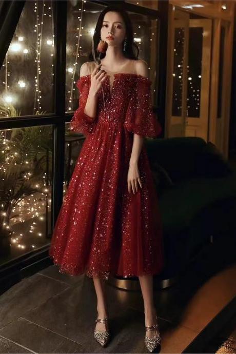 Red dress, fairy dress, off shoulder glitter party dress,custom made