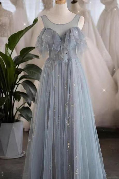 Off shoulder bridesmaid dress, gray bridesmaid dress, fairy long party dress,custom made