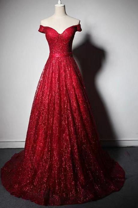 Off Shoulder Prom Dress , Sexy Sequin Evening Gown,custom Made