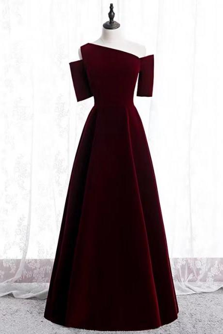 Burgundy Long Prom Gown, Fairy Evening Dress, One Shoulder Fashion Dress, Velvet Formal Dress,custom Made