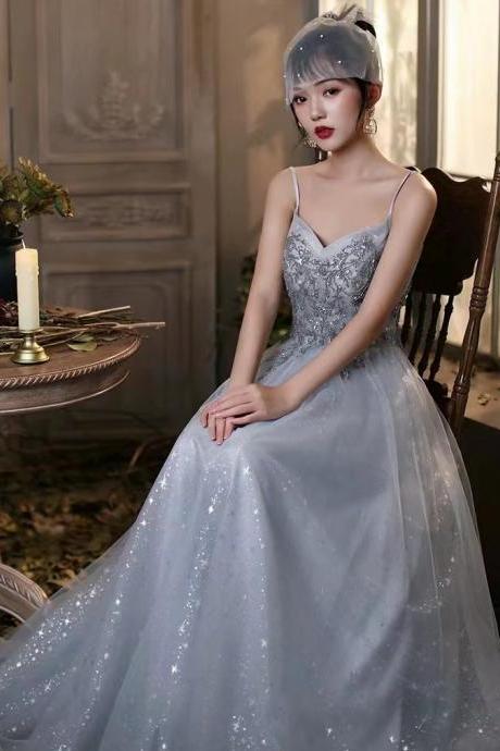 Gray Long Bridesmaid Dress, Birthday Party Evening Dress,custom Made