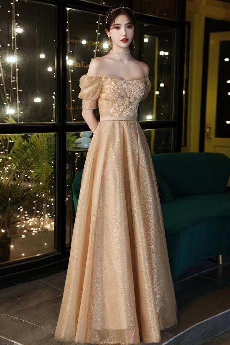 Class Prom Dress, Gold Party Dress, Off Shoulder Evening Dress,custom Made