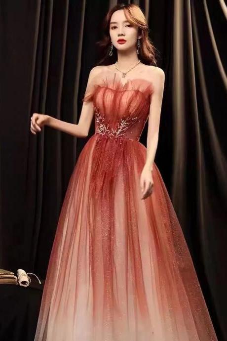 Gradient Red Dress, Strapless Prom Dress,custom Made
