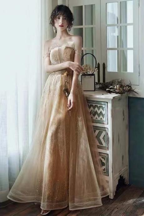 Strapless Evening Dress, Elegant Prom Dress, Gold Sequined Party Dress,custom Made