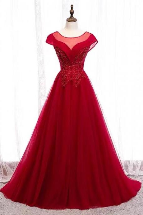 Round Neck Party Dress, Red Prom Dress, Elegant Formal Dress,custom Made