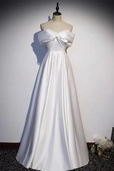 White Prom Dress, Off Shoulder Temperament Party Dress, Elegant Satin Evening Gown,custom Made