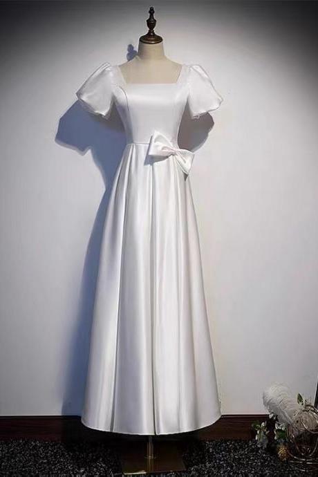 White Prom Dress, Square Neck Party Dress, Simple Satin Evening Dress,custom Made